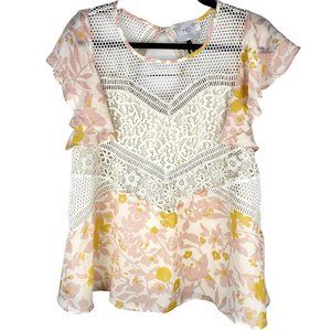 Anthropologie HD In Paris Womens Flutter Flores Lace Blouse Size 6 Pink Feminine